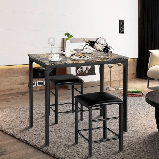 3 Piece Counter Height Dining Set Faux Marble Table