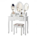 7 Drawer Tri-Folding Mirror Dressing Vanity Makeup Set-White