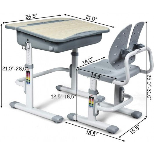 Kids Desk and Chair Set Children's Study Table Storage-Gray