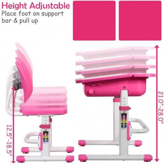 Kids Desk and Chair Set Children's Study Table Storage-Pink