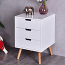 White Wood Side End Table Nightstand W-3 Drawers Mid-Century Accent