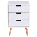 White Wood Side End Table Nightstand W-3 Drawers Mid-Century Accent