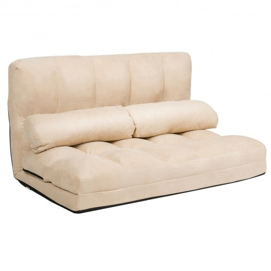 Foldable Floor 6-Position Adjustable Lounge Couch-Beige