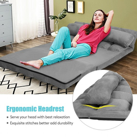 Foldable Floor 6-Position Adjustable Lounge Couch-Gray