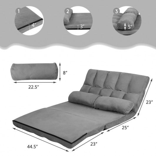 Foldable Floor 6-Position Adjustable Lounge Couch-Gray