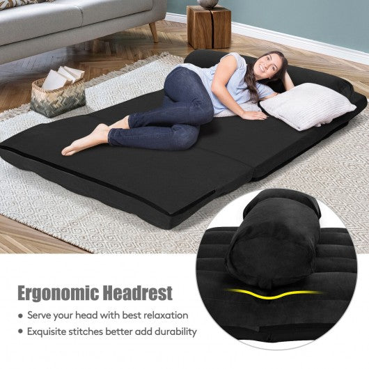Foldable Floor 6-Position Adjustable Lounge Couch-Black