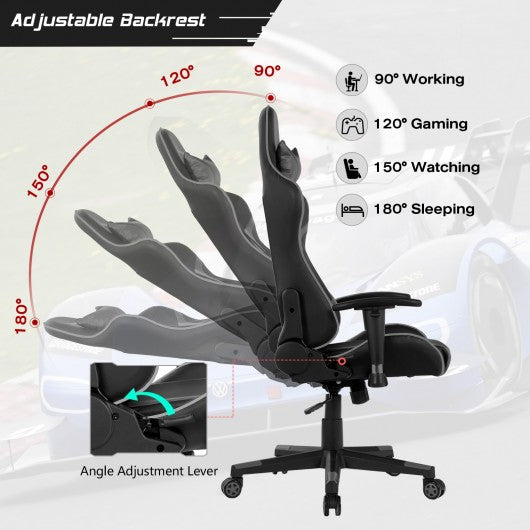 Reclining Swivel Massage Gaming Chair with Lumbar Support-Blue
