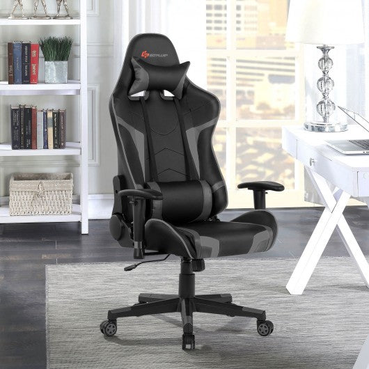Reclining Swivel Massage Gaming Chair with Lumbar Support-Blue