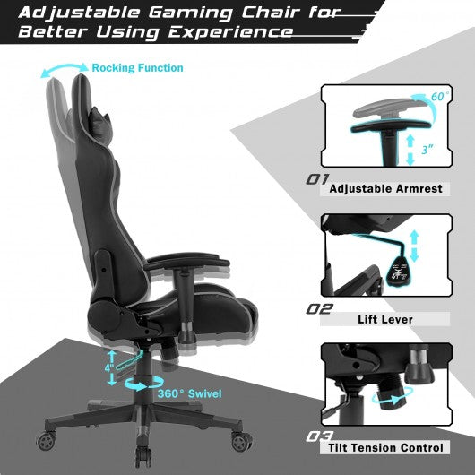 Reclining Swivel Massage Gaming Chair with Lumbar Support-Blue