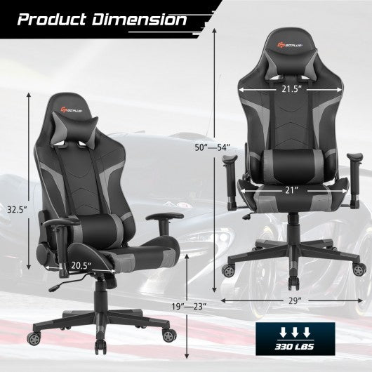 Reclining Swivel Massage Gaming Chair with Lumbar Support-Blue