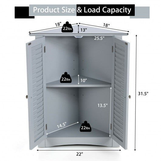 Bathroom Corner Storage Freestanding Floor Cabinet with Shutter Door-Gray
