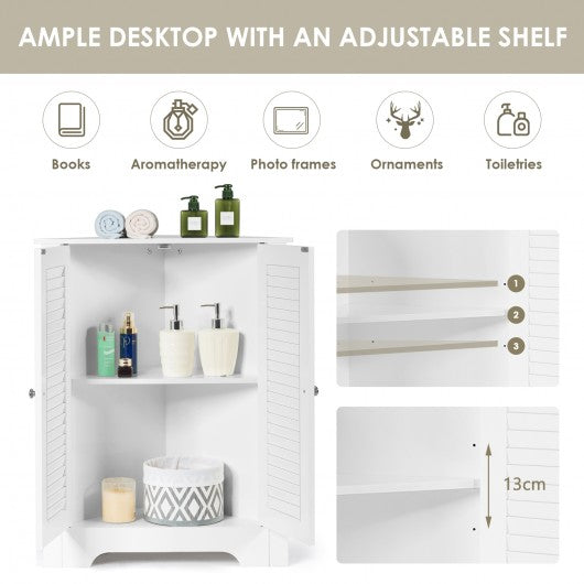 Adjustable Corner Storage Cabinet with Shutter Doors-White