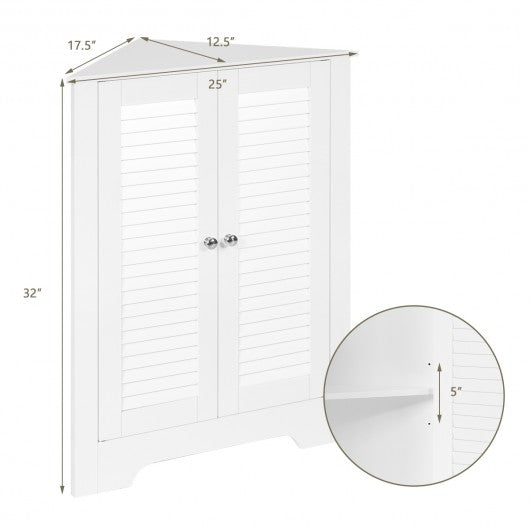 Adjustable Corner Storage Cabinet with Shutter Doors-White