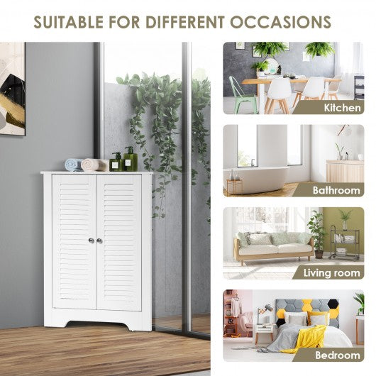 Adjustable Corner Storage Cabinet with Shutter Doors-White