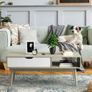 Coffee Cocktail Accent Table with Drawer and Storage Shelf-Gray