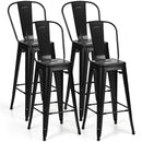 30" Height Set of 4 High Back Metal Industrial Bar Stools-Black