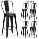 30" Height Set of 4 High Back Metal Industrial Bar Stools-Black