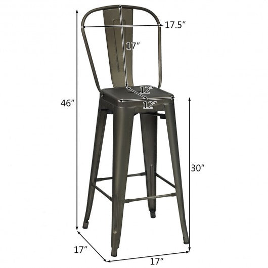 30" Height Set of 4 High Back Metal Industrial Bar Stools-Gun