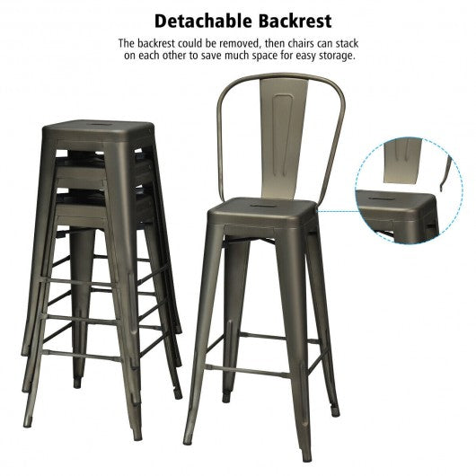 30" Height Set of 4 High Back Metal Industrial Bar Stools-Gun