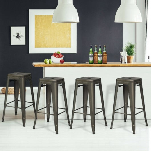 30" Height Set of 4 High Back Metal Industrial Bar Stools-Gun