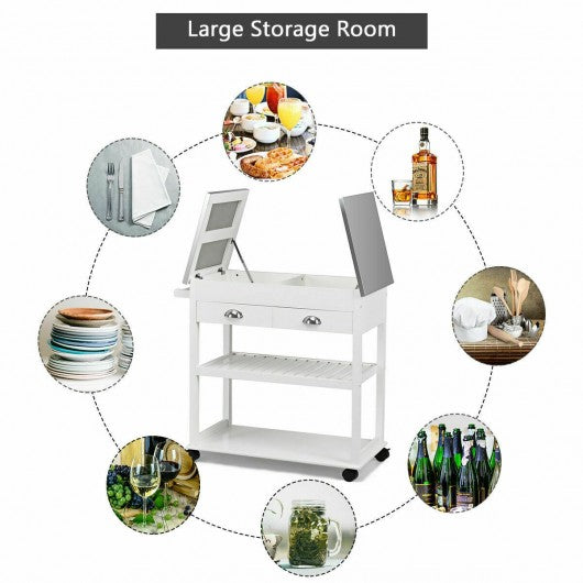 Stainless Steel Mobile Kitchen Trolley Cart With Drawers & Casters-White