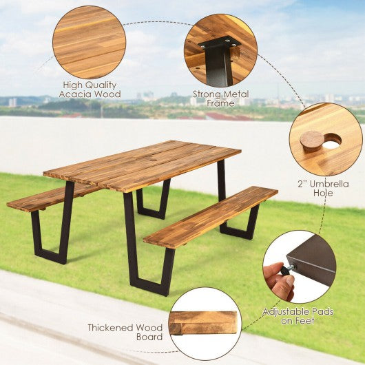 70 Inch Dining Table Set with Seats and Umbrella Hole