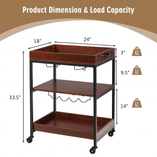 3 Tier Trolley Cart Kitchen Island Serving Bar Cart