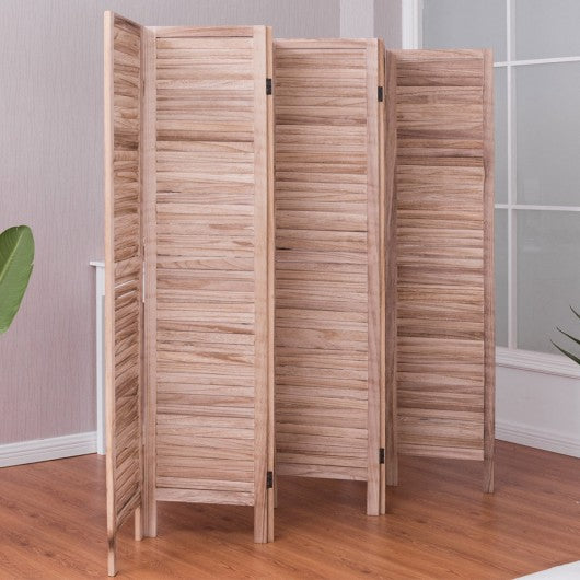 6 Panels Classic Venetian Wooden Slat Room Screen-Brown