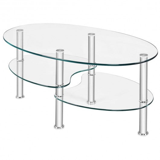 Tempered Glass Oval Side Coffee Table-Transparent