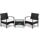 3 Pieces Patio Wicker Rattan Furniture Set with Cushion for Lawn Backyard