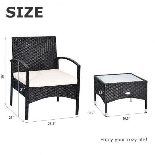 3 Pieces Patio Wicker Rattan Furniture Set with Cushion for Lawn Backyard