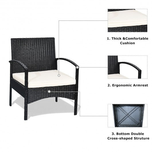 3 Pieces Patio Wicker Rattan Furniture Set with Cushion for Lawn Backyard