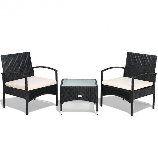 3 Pieces Patio Wicker Rattan Furniture Set with Cushion for Lawn Backyard