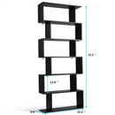 6-Tier S-Shaped Bookcase Z-Shelf Style Storage Bookshelf-Black