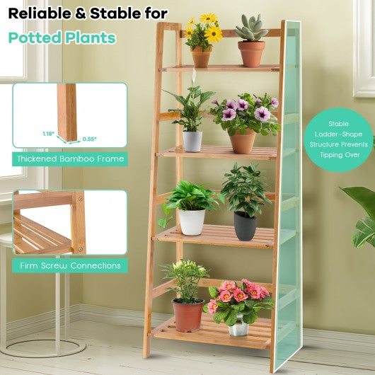 Multifunctional 4 Shelf Bamboo Plant Flower Storage Stand Rack