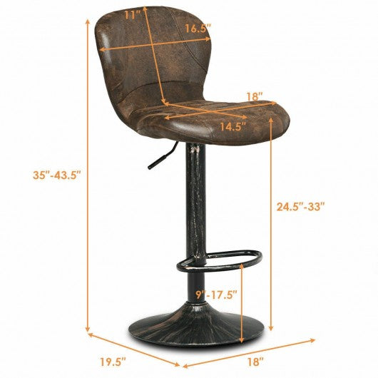 Set of 2 Adjustable Swivel Hot-stamping Bar Stools with Backrest