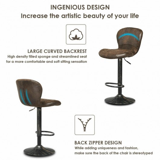 Set of 2 Adjustable Swivel Hot-stamping Bar Stools with Backrest