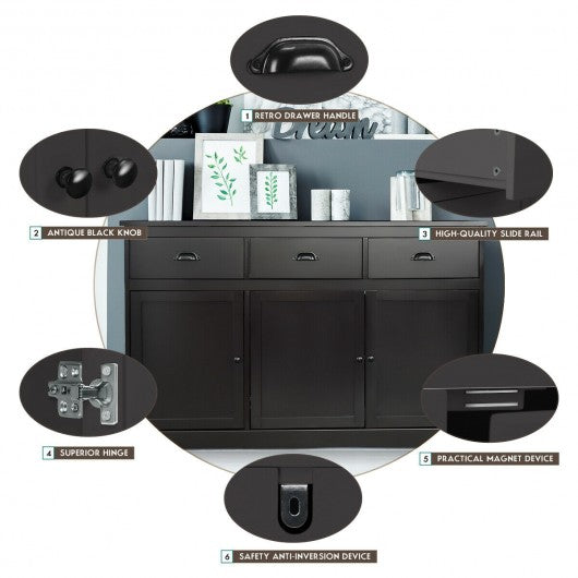 3 Drawers Sideboard Buffet Storage with Adjustable Shelves-Brown