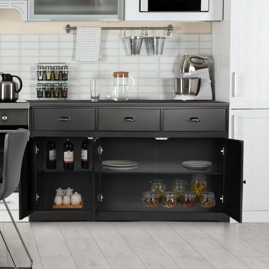 3 Drawers Sideboard Buffet Storage with Adjustable Shelves-Brown
