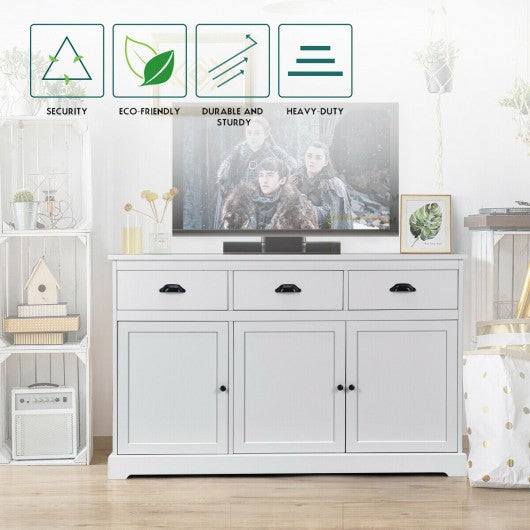 3 Drawers Sideboard Buffet Storage with Adjustable Shelves-White