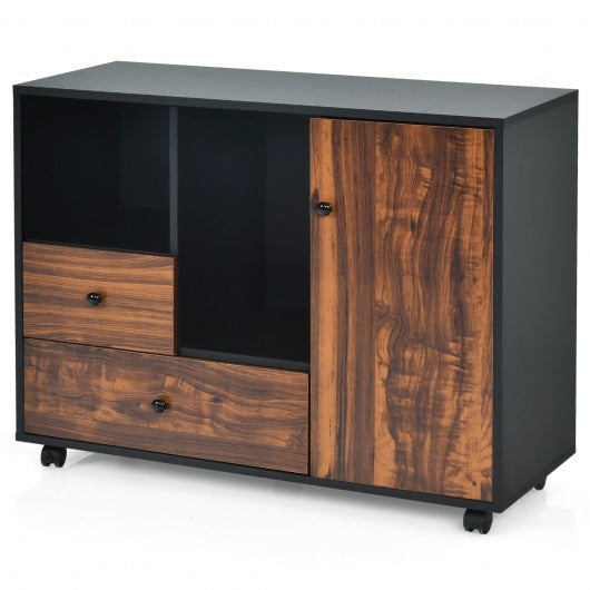 Lateral Mobile Filing Open Cabinet Large Printer Stand with 2 Drawers