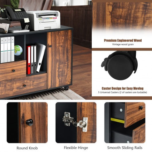 Lateral Mobile Filing Open Cabinet Large Printer Stand with 2 Drawers