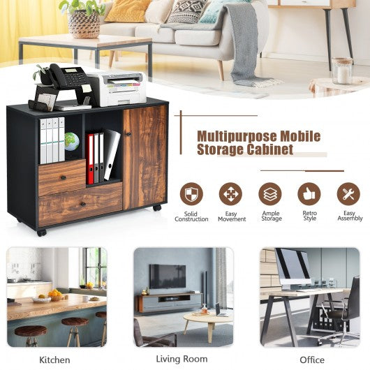 Lateral Mobile Filing Open Cabinet Large Printer Stand with 2 Drawers