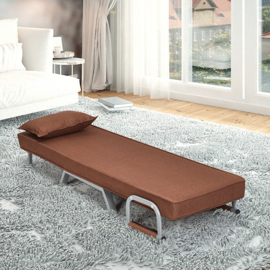 Folding 5 Position Convertible Sleeper Bed Armchair Lounge Couch with Pillow-Coffee