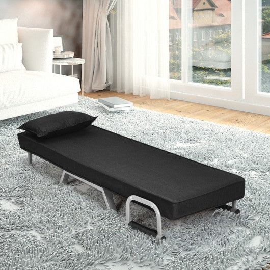 Folding 5 Position Convertible Sleeper Bed Armchair Lounge Couch with Pillow-Black