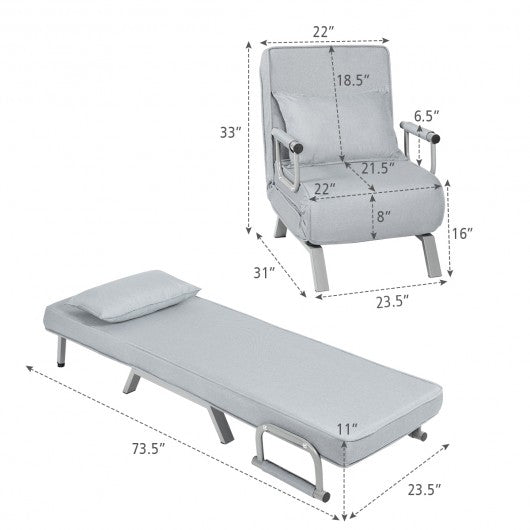 Folding 5 Position Convertible Sleeper Bed Armchair Lounge Couch with Pillow-Light Gray