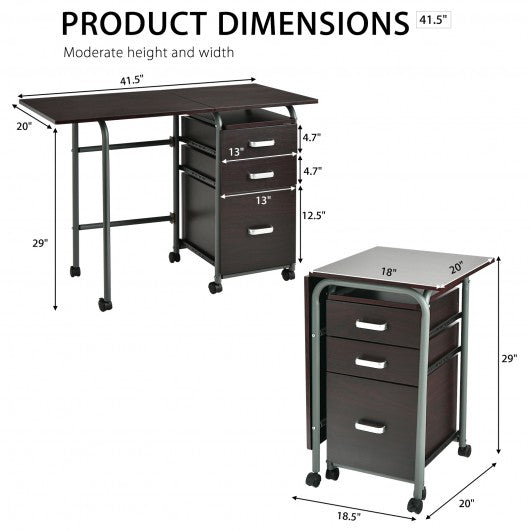 Folding Computer Laptop Desk Wheeled Home Office Furniture-Brown