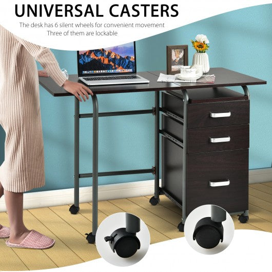Folding Computer Laptop Desk Wheeled Home Office Furniture-Brown