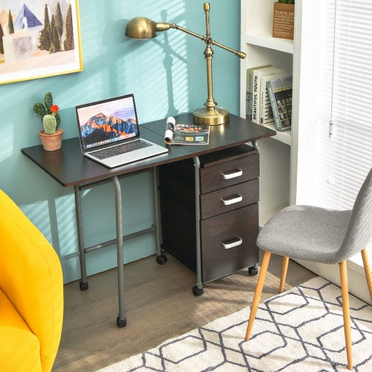 Folding Computer Laptop Desk Wheeled Home Office Furniture-Brown