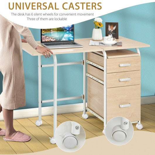 Folding Computer Laptop Desk Wheeled Home Office Furniture-Natural